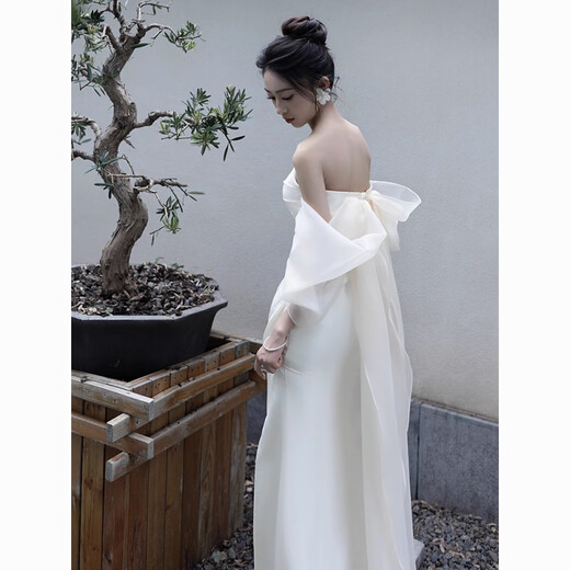 
Indulgent light wedding dress niche new style bride outfit wedding welcome tiara simple tube top evening dress temperament tube top XS