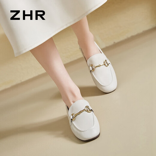 ZHR-Laibers Frauen Frühling und Herbstpendelstil Flachspanne Lederschuhe Frauen weiche Single-Schuhe Frauen AH653 Beige 40