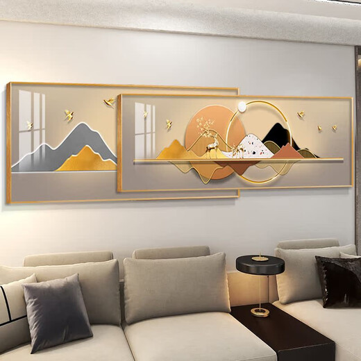 
Modern light luxury atmospheric sofa background wall decoration painting living room folding mural simple abstract bedroom hanging painting TXMG12212 50*120 large + 40*120 small superposition total length 1.8