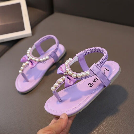Rui Menghua girls' sandals new fashion Korean style little princess flip-flops for children and girls summer princess shoes for baby middle and large children gold 33 shoe inner length 20.5cm
