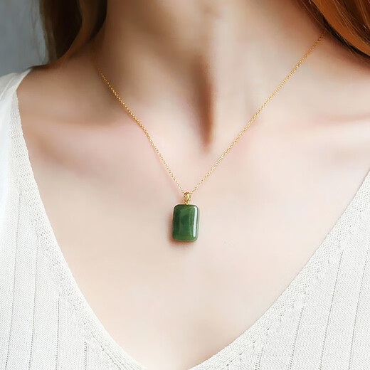 Li Shen 18k alluvial gold Hotan pendant Wushi brand cyan sugar cube female Forbidden City stone k gold pendant necklace 18k Hotan sapphire pendant