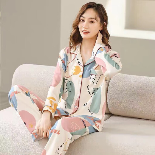 胖东来 DL睡衣女纯棉韩版长袖长裤套装月子服可外穿加大码家居服感 开衫：5009樱桃 M 7095