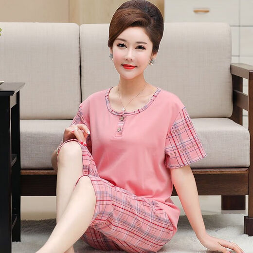 Mutterpyjamas mittleren Alters für Frauen im Sommer im Sommer reines Baumwollkurzärmel-Hosen mit mittleren und älteren T3937 XL (115-135jin [Jin ist 0,5 kg])