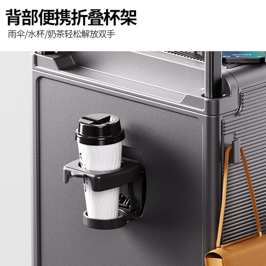 DULA suitcase trolley case multifunctional USB large capacity travel password case leather case rusty gray brown 26 inches