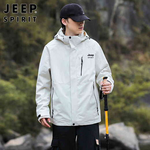 JEEP SPIRIT吉普夹克男春秋季韩版工装冲锋外套男装 军绿- XL