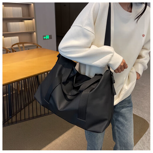 麓格立手提旅行包大容量女轻便行李袋男士健身包短途商务出差游泳运动包 旅行包【黑色】