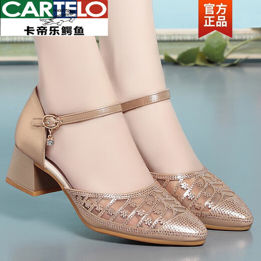 CARTELO женские одиночные туфли с пряжкой одного слова из крокодиловой кожи, новые летние туфли для мам, дышащие сетчатые туфли с полым и полым носком для пожилых женщин, 7029, черный 35