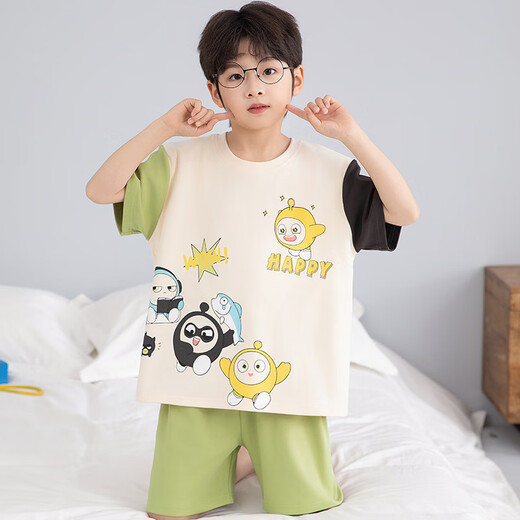 浪莎儿童睡衣男小童夏季短袖薄款纯棉家居服男孩中大童夏天学生套装 LT692 150 建议140-150CM/70-85斤