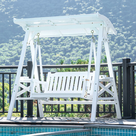 Peijiangfu Outdoor Swing Stuhl, Haus innenbalkon Hängemattenstuhl, Outdoor-Innenhof Massivholz Freizeit-Schwung Doppelte Schaukelstuhl, 688 Drei-Personen-Holz-Top-Swing (ohne Sitzkissen)