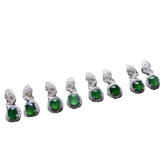 DRJEFUN Qiujia Collection 925 Sterling Silver Inlay Natural A-grade Blue Water Imperial Green Jade Earrings Earrings Earrings Ear buckle Platinum Fudou 9905