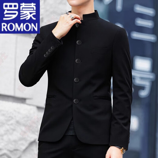 ROMON high-end brand Mao suit young people new Chinese style men's Republic of China stand collar suit jacket men's suit large size trend Mao suit black trousers 2XL 155-170Jin Jin equals 0.5 kg