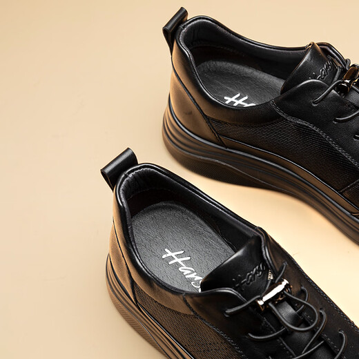 Harson Herrenschuhe Casual Lederschuhe Schaffell bequeme dicke Sohle Pendelbekleidung-resistente Business Casual Shoes Black 41
