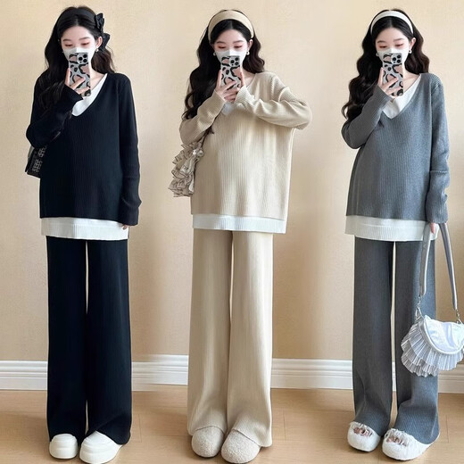 Geman maternity suit autumn suit 2025 large size fashion wear high-end maternity top and pants spring and autumn two-piece set black suit L (recommended 115-130Jin [Jin equals 0.5 kg])