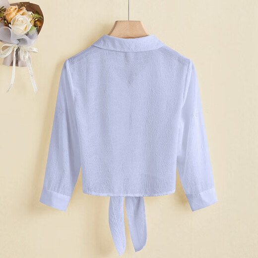 She pool fashion shirt 2025 spring and summer new women's clothing tie single-breasted centre-sleeved short shirt T31X0666C