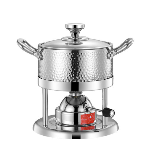 Wangjiajiang 304 stainless steel single-person small hot pot, commercial light luxury club pot, one person, one pot, inflatable rotating small hot pot, glass lid, natural color small stove core set 16cm