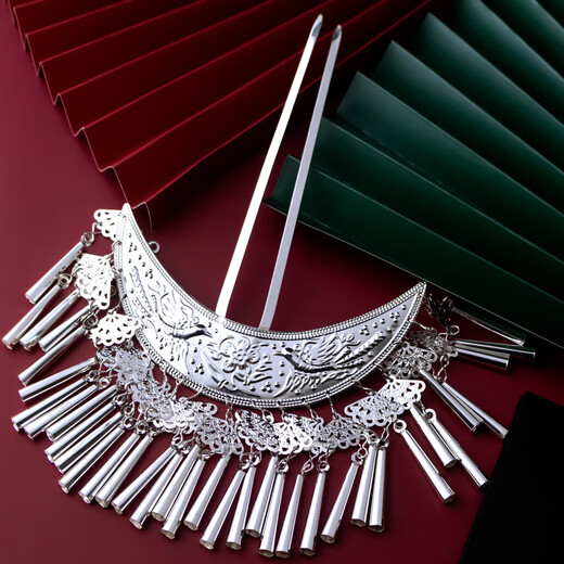 Yangyan ethnic minority headwear Guizhou Miao silver jewelry Dong hairpin tassel hairpin Hanfu hairpin stage performance accessories silver 1