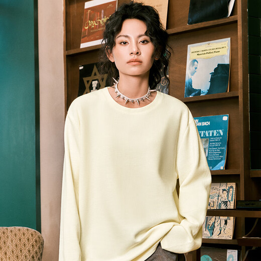 MINISO heavyweight long-sleeved T-shirt men's spring and autumn texture waffle youth casual trendy bottoming shirt palm green 2XL