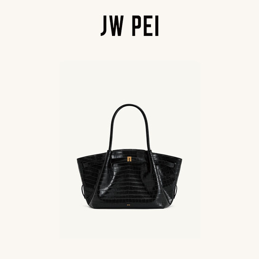 JW PEI饺子包女包Hana新款大号仿麂皮包大容量斜挎包通勤托特包JH306B04 黑色鳄鱼纹