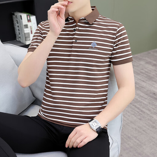 UOSO International First-Line Luxury Herren hochwertiger Streifenpolo-Pullover Revers Short Sleeve T-Shirt Herren Sommer halb Ärmel Männer Schwarz-Weiß Striped Q753 Lapel Short Sleeve m
