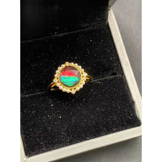 Xuanxian Canadian ammolite ring retro personalized open pearl sterling silver bezel set new women's ring