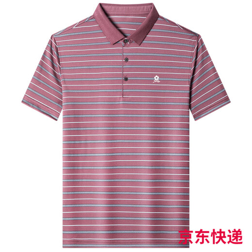 Mengtejiao men's mulberry silk short-sleeved T-shirt in summer middle-aged dad casual striped lapel polo shirt A829-red M 165 suitable for 100-115Jin [Jin equals 0.5 kg]