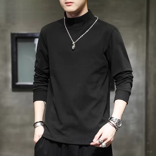Woodpecker long-sleeved T-shirt for men 2025 autumn and winter new style plus velvet thickened half turtleneck bottoming shirt warm slim fit German velvet top for men 2162 white XL recommended 120-145Jin Jin equals 0.5 kg