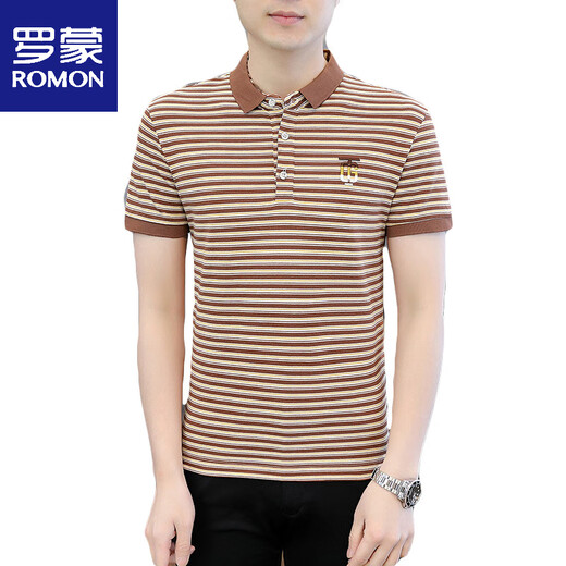 Romon Men's Shirt Cold T-shirt à manches courtes Stripes d'été Polo. T-shirt à la mode à manches à manches à manches à demi-manche 6626 Gray M 90Jin [Jin est égal à 0,5 kg]
