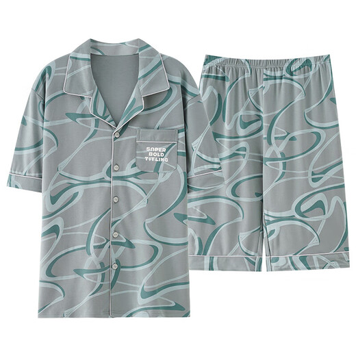 Yu Zhaolin (YUZHAOLIN) pajamas men's pure cotton summer shorts shorts 2025 new summer men's home clothing set large size for outside wear NSALM-LMSJ9227 3XL (recommended 175-195Jin [Jin equals 0.5 kg])