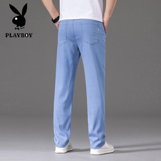Playboy (Playboy) Hong Kong High-End Tensile Jeans Men's Spring y Autumn Fino suelto Celile elástico Long Men Pants Men 9767b Light Blue 29