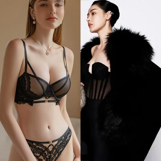 Victoria Palace Sexy Bra, Thin Top, Thick Bottom, Top Support, Small Breast Show Big Bra, Ladies Push-Up Breathable Large Size Bra Set, Yellow Green 85C, XL Size Underwear by Default