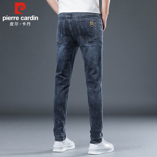 Pierre cardin jeans men's 2025 autumn Korean style fashion casual pants men's stretch slim feet pants blue gray 32