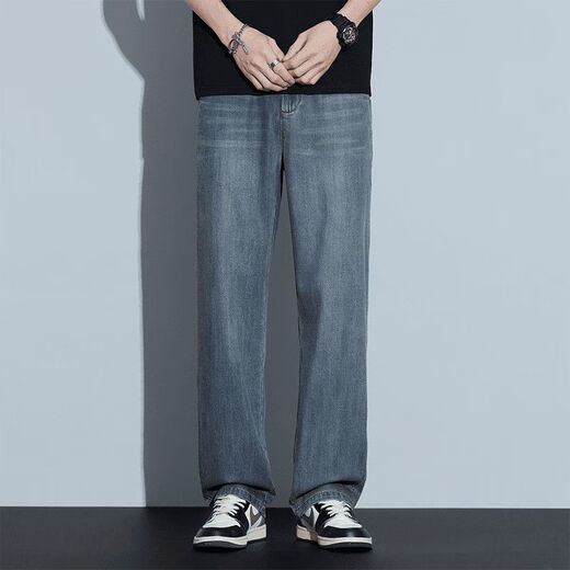 Jeanswest High-End Tensil Jeans Herren Sommer Dünne amerikanische Modemarke Retro losen lässigen, häufigen langen Hosen mit weit langen Hose 3019 Retro Blau [winziger dünner Stil] 30