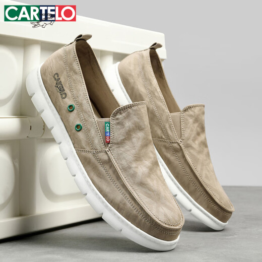 CARTELO men's shoes summer 2025 Korean version of canvas shoes men's breathable and versatile one-foot lazier casual shoes men khaki 41
