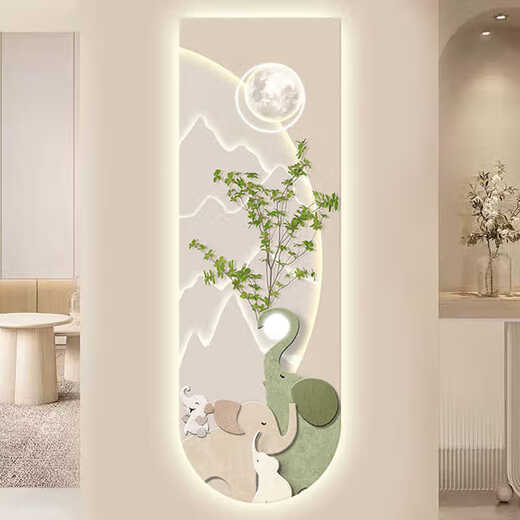 Pintura sensual de la pintura decorativa de elefante de cuatro miembros de la entrada de la familia de cuatro, pinturas colgantes de corredor de estilo mantecoso Iluminación LED Murales de pared de alta gama T12529 (talla de exquisito UV sin marco) 50*150 (paredes recomendadas de 0.7-0.8 metros) Imagen de porcelana de cristal/imagen del cuerpo enchufe-tumana Sensado de carrocería