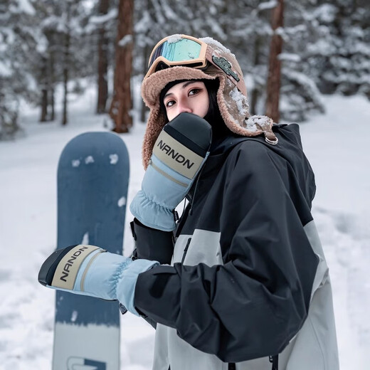 
Nanen NANDN wear-resistant waterproof and warm cycling gloves stuffy single and double snowboard gloves men and women NS5009 grass green M