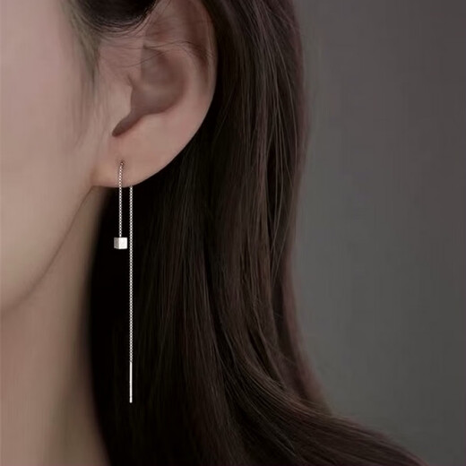 Guanpuge Fat Donglai same style pt950 platinum ear wire PT950 female new style tassel temperament ear piercing platinum long earrings platinum square ear wire