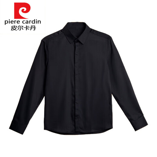 皮尔卡丹（pierre cardin）黑色衬衫男长袖感痞帅潮春秋轻熟风休闲上衣痞帅白垂感衬衣针针织 单件黑色衬衫 L