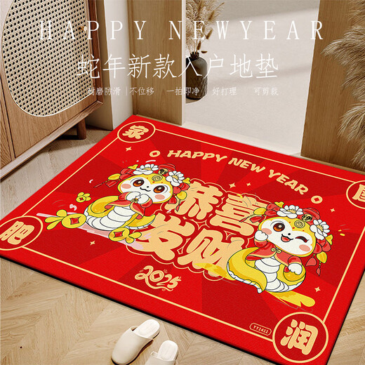 红色入户门地垫进门大门口门垫家用入户防滑脚垫可裁剪地毯门外礼 硅胶底水晶绒YY1047 1件数 140160CM