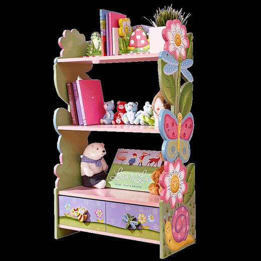 Teamsonfondoqi Baby Bookshelf Bookshelf para el gabinete de almacenamiento de juguetes para niños Muebles Kindergarten Pink Jungle Adventure Silla de almacenamiento de 3 pisos TD-12799A