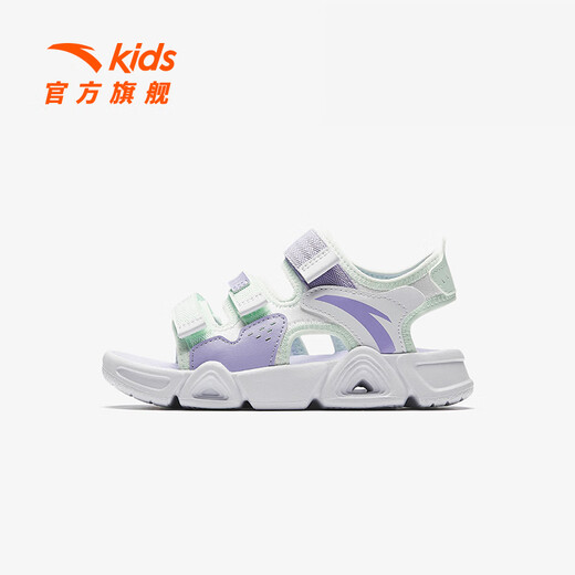 ANTA Children's Sandals Girls' Shoes 2025 Summer New Velcro Outdoor Arch Lingbo Open-Toe Beach Shoes Anta White/Fresh Purple-1 28 Shoe Inner Length 17.5cm
