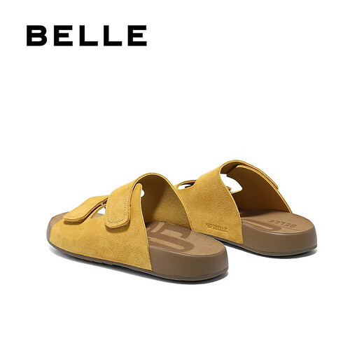 百丽（Belle）吐司拖1代升级款休闲勃肯鞋女25夏季新商场款魔术贴拖鞋D5Y1DBT5 黄色 （1代升级版） 36 (230mm)
