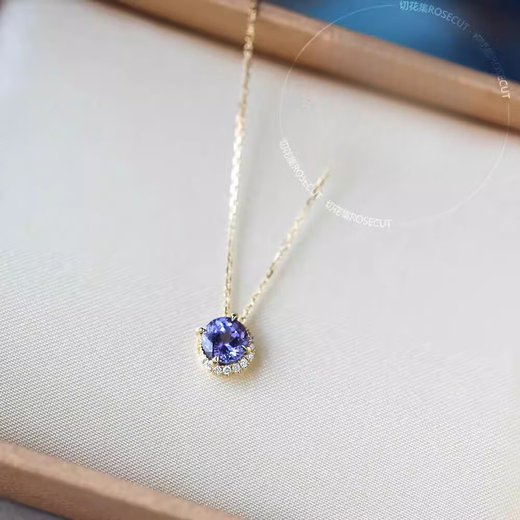 Hunter Japanese agete Akado natural tanzanite necklace women's light luxury retro amethyst 18K gold birthstone pendant amethyst tanzanite necklace