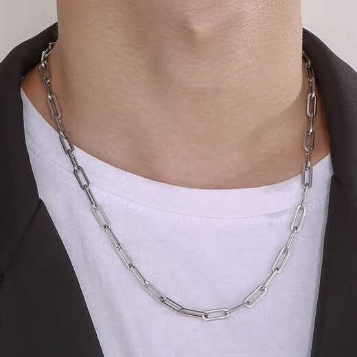 Guanpu Pavilion Fat Donglai's same style men's platinum necklace new platinum round cross rectangular clavicle chain for men and women, versatile and trendy, white gold 45cm