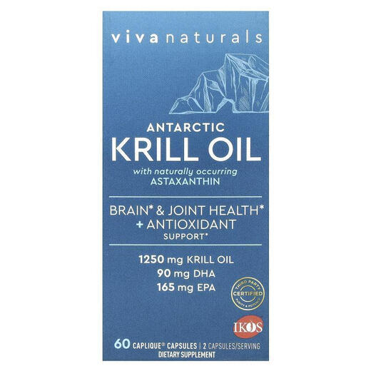 Viva Naturals Antarctic Nutrition Krill Huile contient Astaxanthin 60 Capsules Amélioration Capsules Caplique Care pour les personnes âgées cardiovasculaires 13549