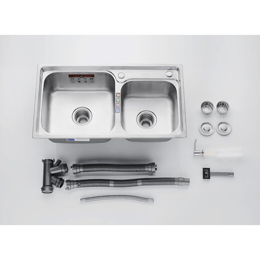 Hengjie suitable for thickened stainless steel sink double-slot package with knife holder kitchen sink bowl 304 steel 72X38 standard package