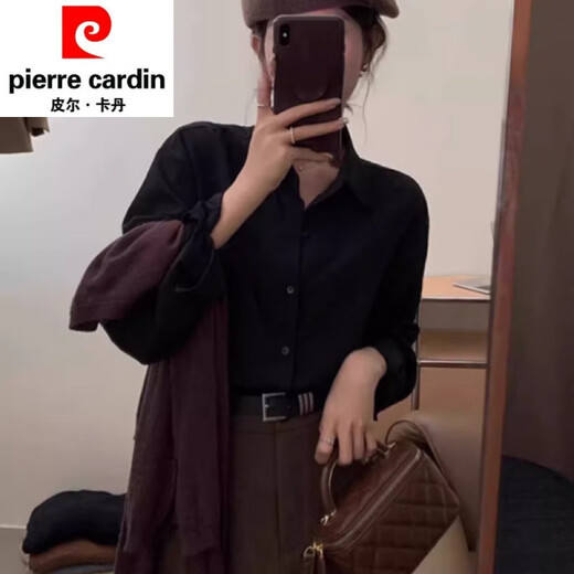 Pierre cardin Hong Kong style retro red shirt for women in autumn 2025 lazy casual layered shirt underneath long-sleeved top knitted burgundy (9905) S (105Jin [Jin equals 0.5 kg])