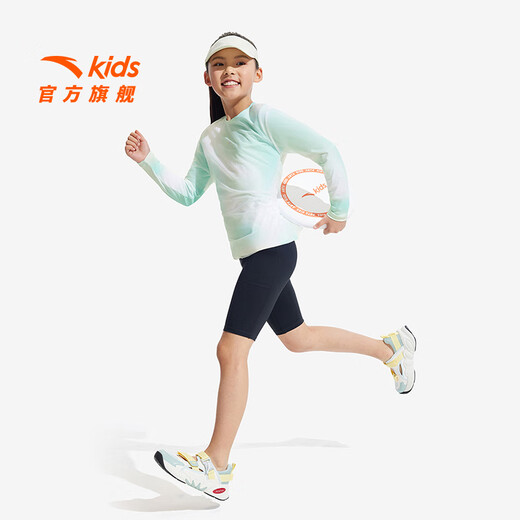 ANTA Children's T-shirt Girls' Clothing 2025 Summer and Autumn New Fairy Breeze T Comfortable Long T Fake Two-piece T-shirt Top Ruo Aqua/Pure White-2 100 cm