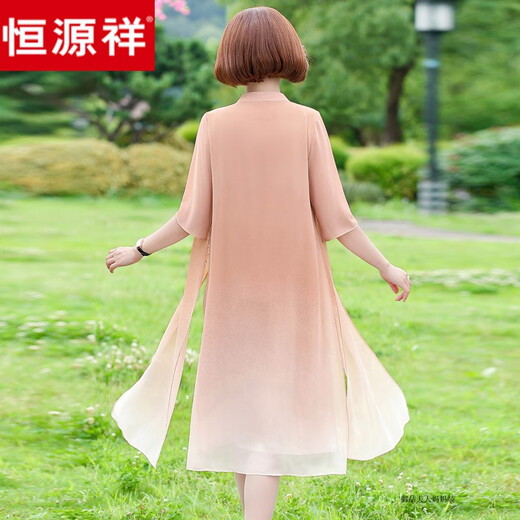 Hengyuanxiang Fat Mom Summer Cheongsam Платье летняя шифоновая юбка Большой размер 2025 Новый средний летний стиль женщин 6629 Хаки 4xl Рекомендуется 140-150JIN [Джин равен 0,5 кг]