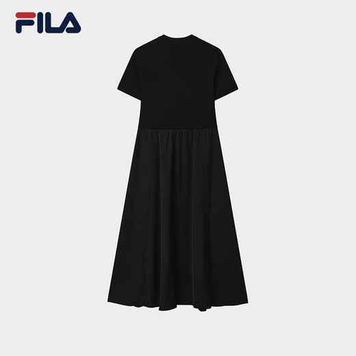 Fila Offizielles Frauenkleid 2025 Sommer Neue Mode lässig einfache schlanke kurzärmelige Rock, Black-Bk S 160/80A/S