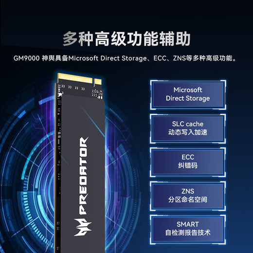 Disque SSD Acer PREDATOR 8 To Interface M.2 (protocole NVMe) Série GM9000 NVMe PCIe 5.0 Vitesse de lecture 14 000 Mo/s Accessoires de stockage informatique AI